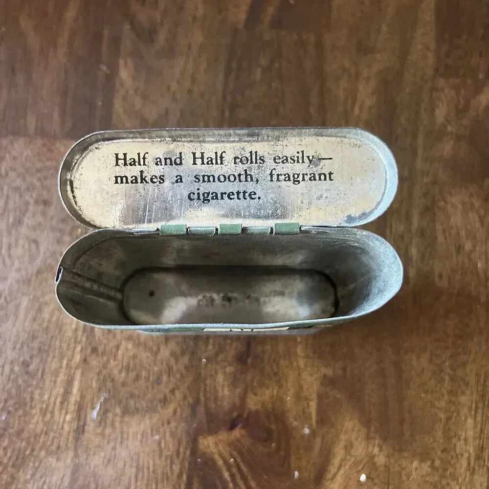 Vintage HALF & HALF BUCKINGHAM Bright Cut Plug Smoking Tobacco Tin Roll EMPTY - Picture 5 of 5